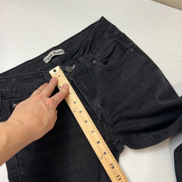 Acne Jeans Women High Rise‎ Straight Leg Denim Jeans Raw Hem Black 27 Core - Picture 9 of 13
